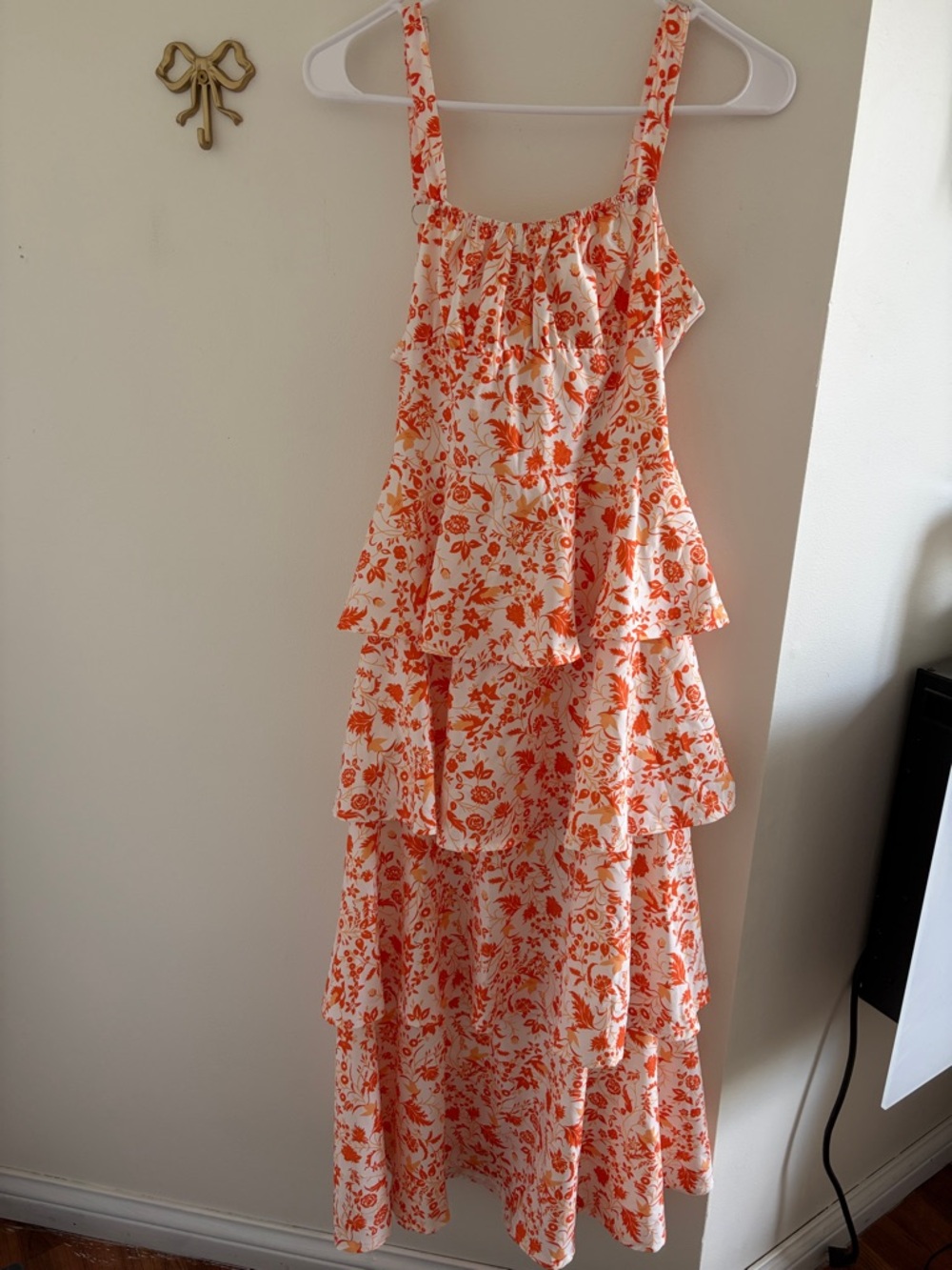 Tiered Floral Maxi Dress in Orange and White